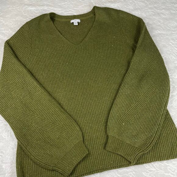 🔥J. Jill V-neckline Rustic Knit Bell Sleeves Green Pullover Sweater Women Sz M - Picture 7 of 14